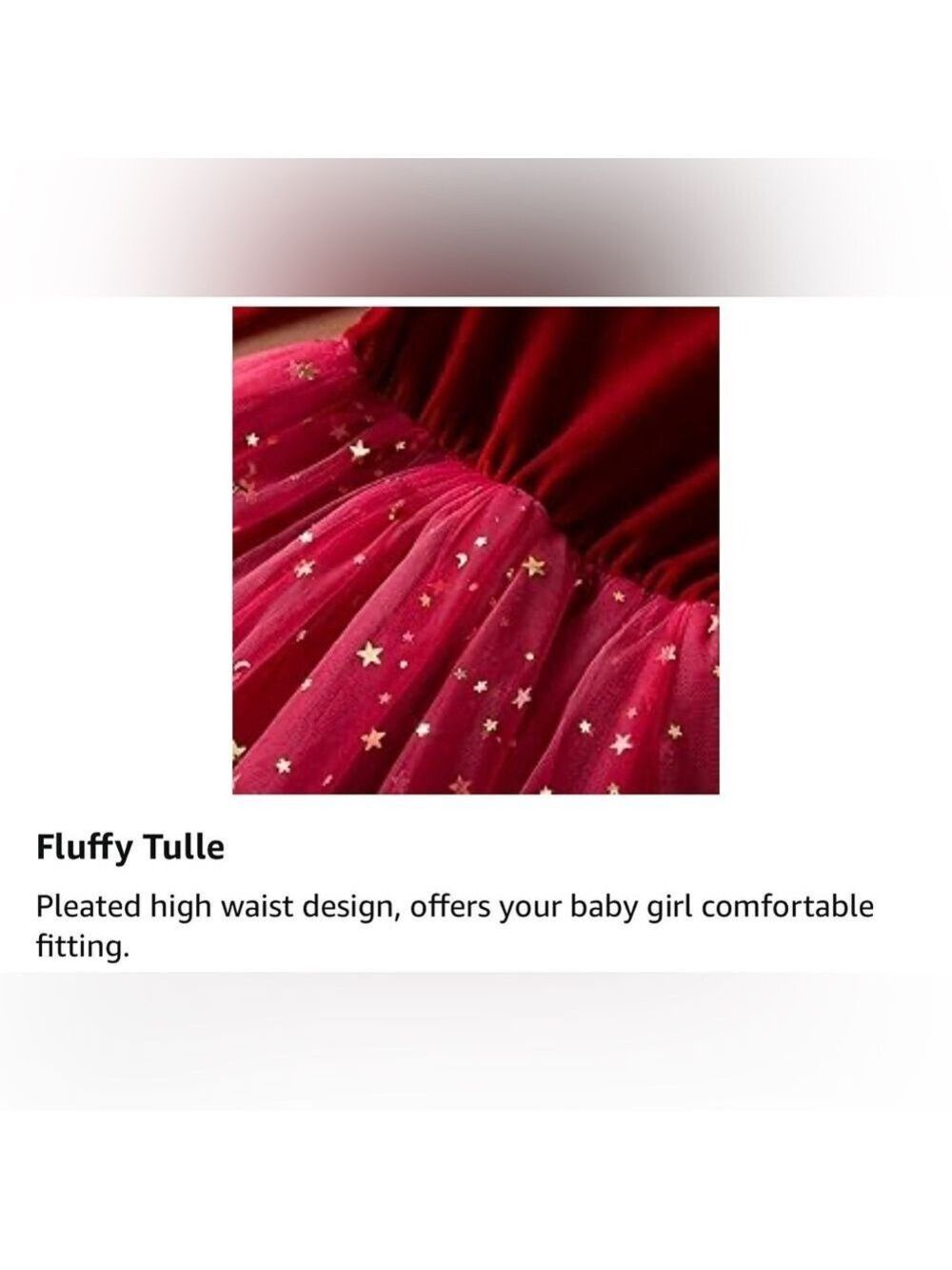 NNJXD Princess Girl Long Sleeve Red Velvet Gold Star Tulle Party Dress - Picture 9 of 15